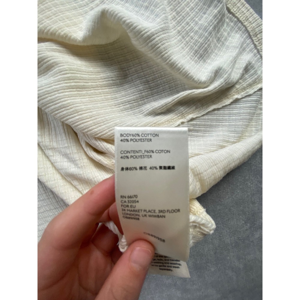 We The Free People Cream Waffle Knit Henley V-Neck Thermal Top Small Ivory Boho - Picture 5 of 5